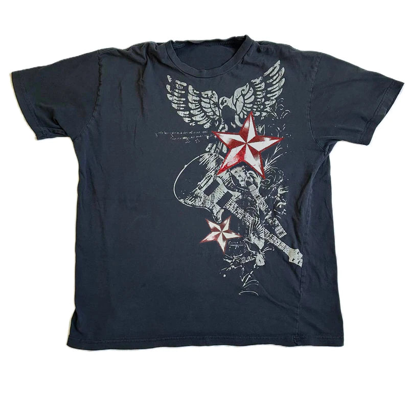 Y2K Vintage Cyber Graphic T-shirt Halloween Retro Grunge Star Print