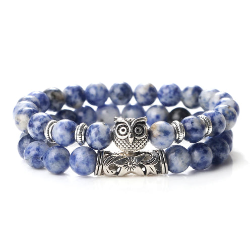 Fashion Natural Stone Beads Bracelet For Men Classic Owl Beaded Black