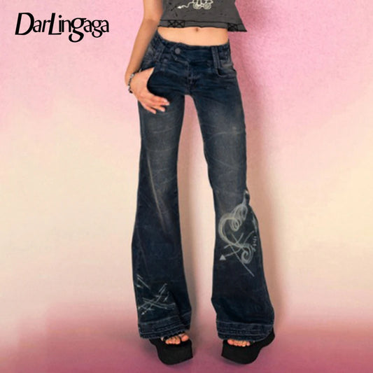 Darlingaga Y2K Grunge Fairycore Chic Skinny Low Rise Flared Jeans