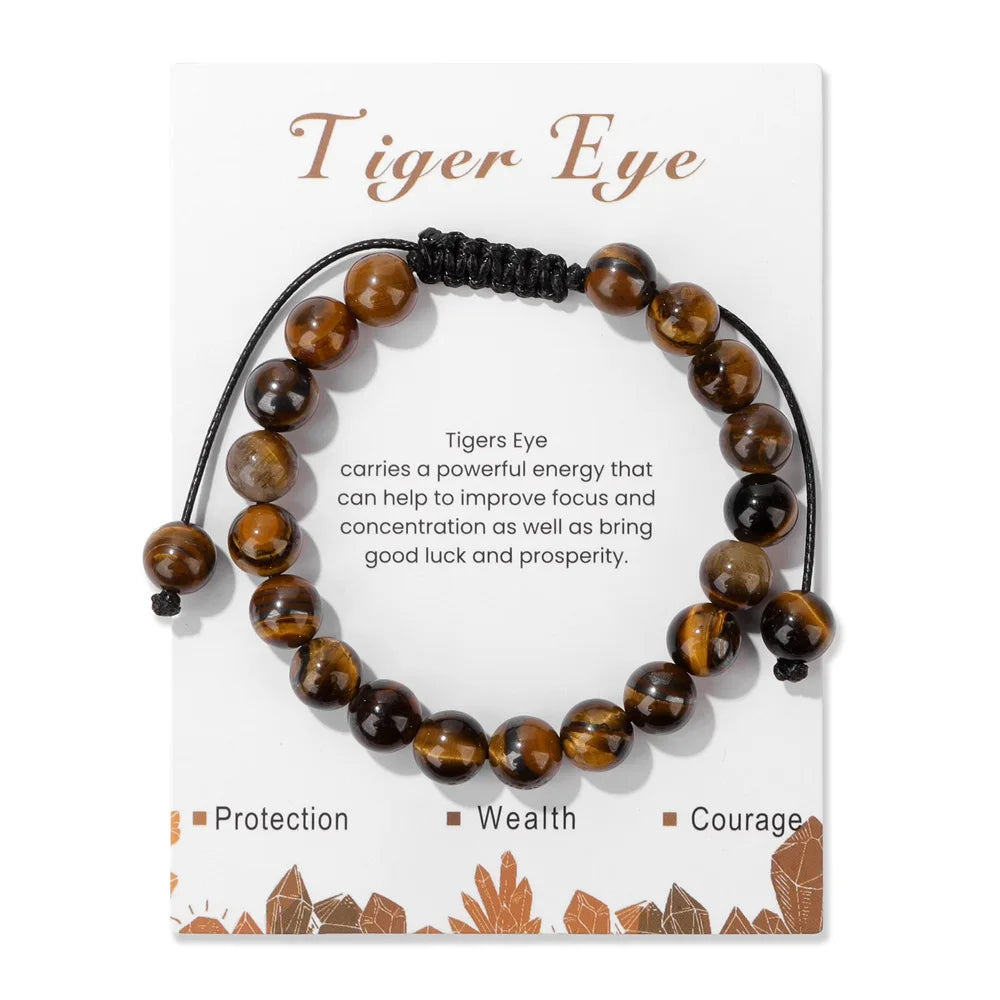 Hot Natural Tiger Eye Stone Braided Bracelets For Women Men 8mm Beads