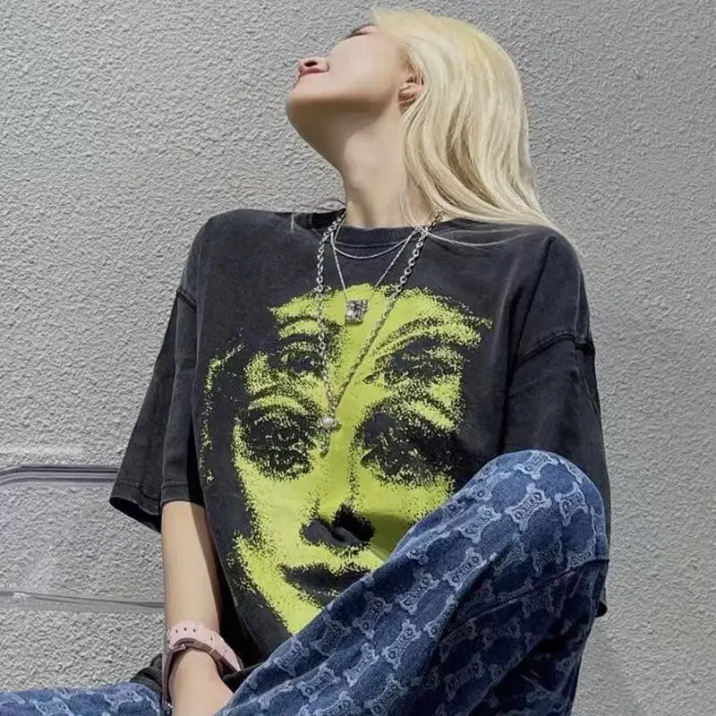 Oversized T-shirt Y2K Grunge Summer goth Clothing Female Loose Femal