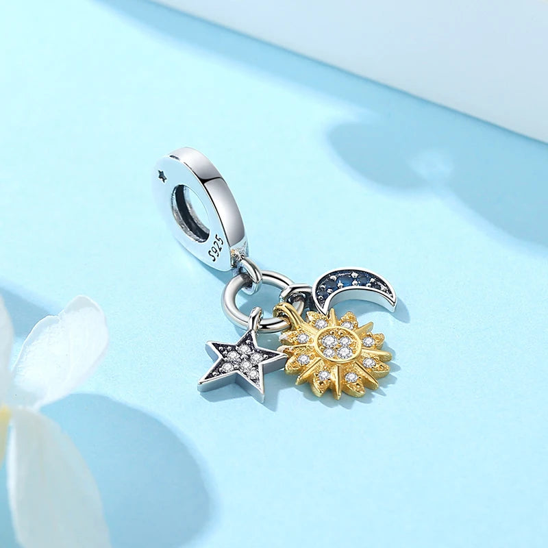 Original 925 Sterling Silver Charm For Women Moon Star Space Charms