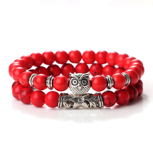 Fashion Natural Stone Beads Bracelet For Men Classic Owl Beaded Black